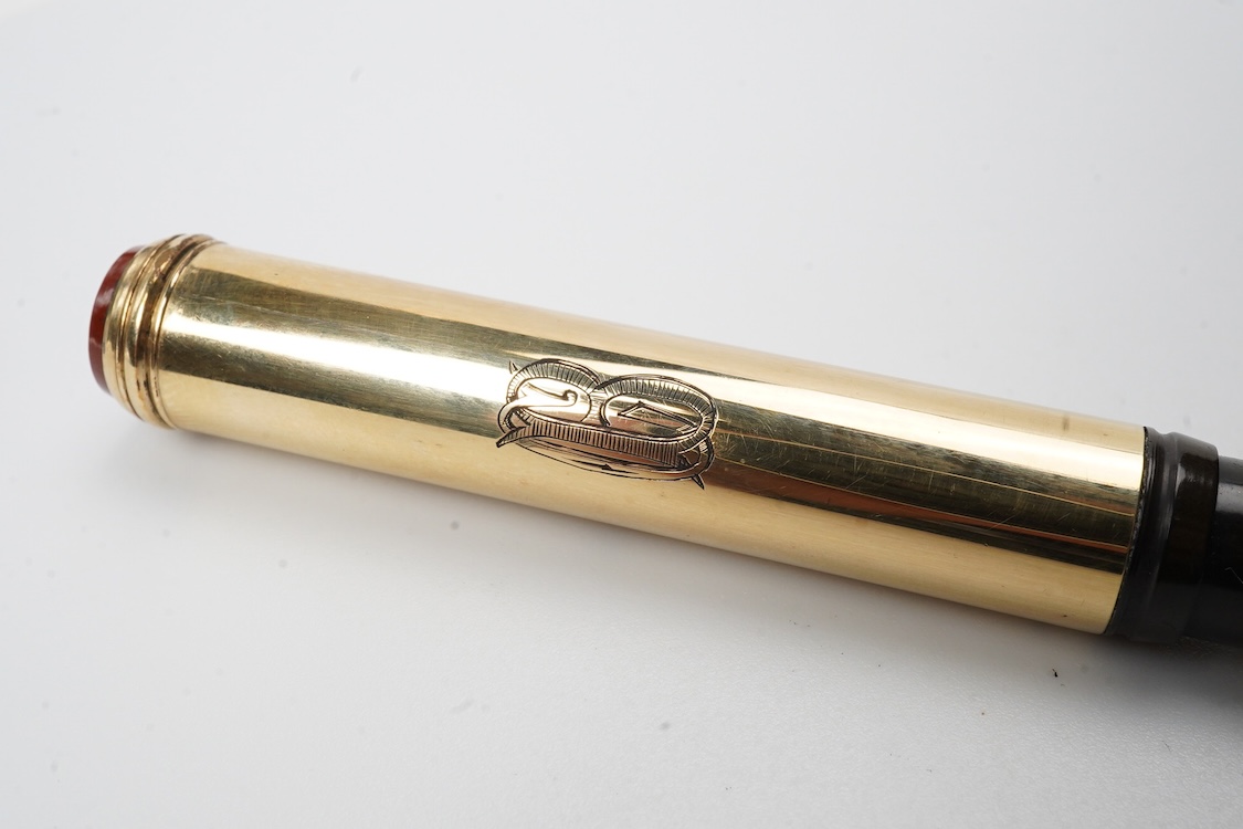 A rare Waterman eye dropper with French control marks with cornelian stone cap top. Highly collectable and sought after pen